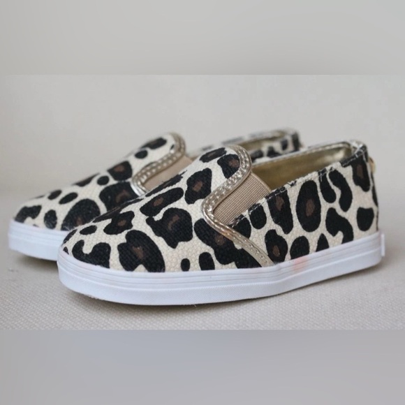 Stuart Weitzman Baby Nuggets animal print metallic gold trim slip on sneakers. 5 - Picture 1 of 6